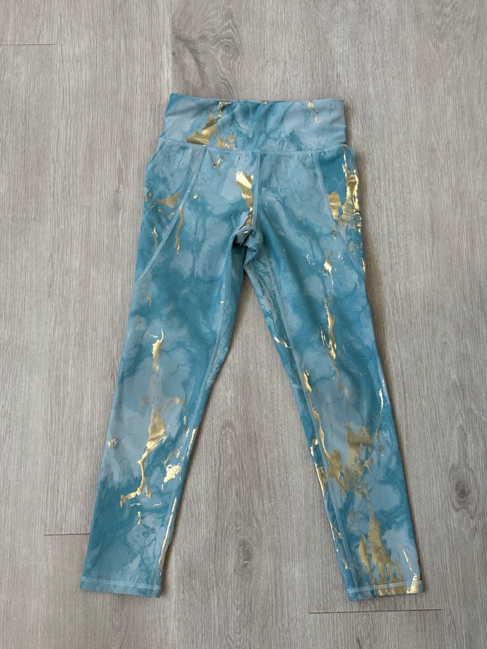 Girls Size 8 Old Navy Active PowerSoft High-Rise Leggings Blue Marble Gold